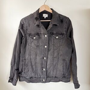 BP Nordstrom Distressed Gray Denim Jacket Stretch XS Black Trucker